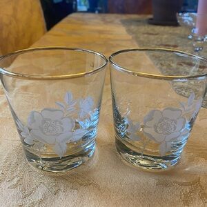 Floral Etched Clear Glass Tumblers - Set of 2